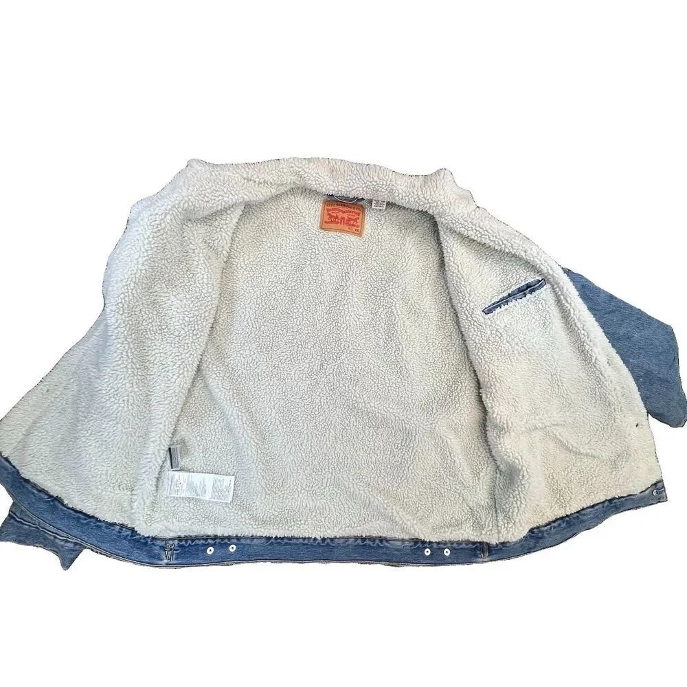 Levis Denim Jacket Adult XXL 2XL Blue Sherpa Lined Trucker Red Tab Fleece Men